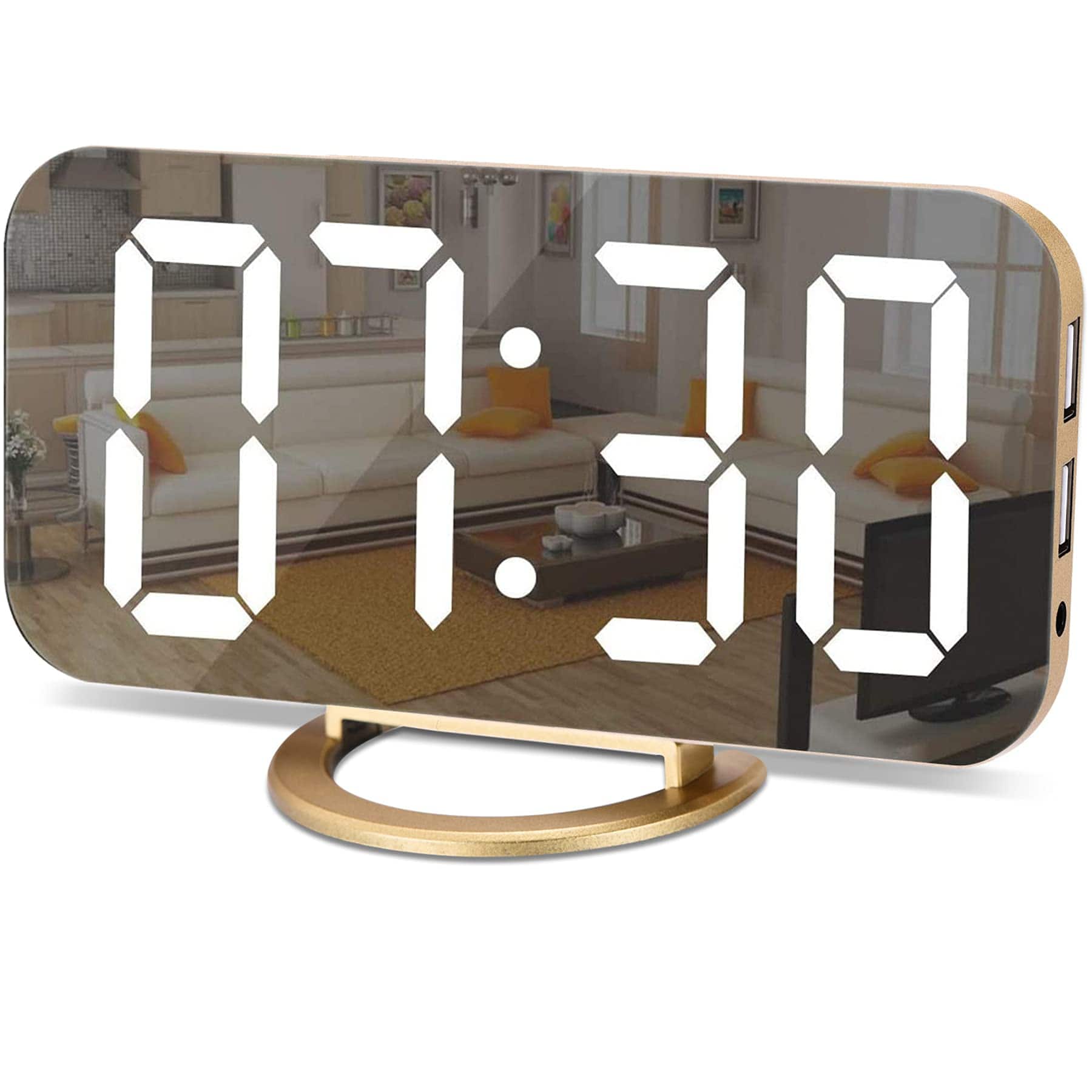 Dazzed Corner - Digital Alarm Clock,LED and Mirror Desk Clock - Gold