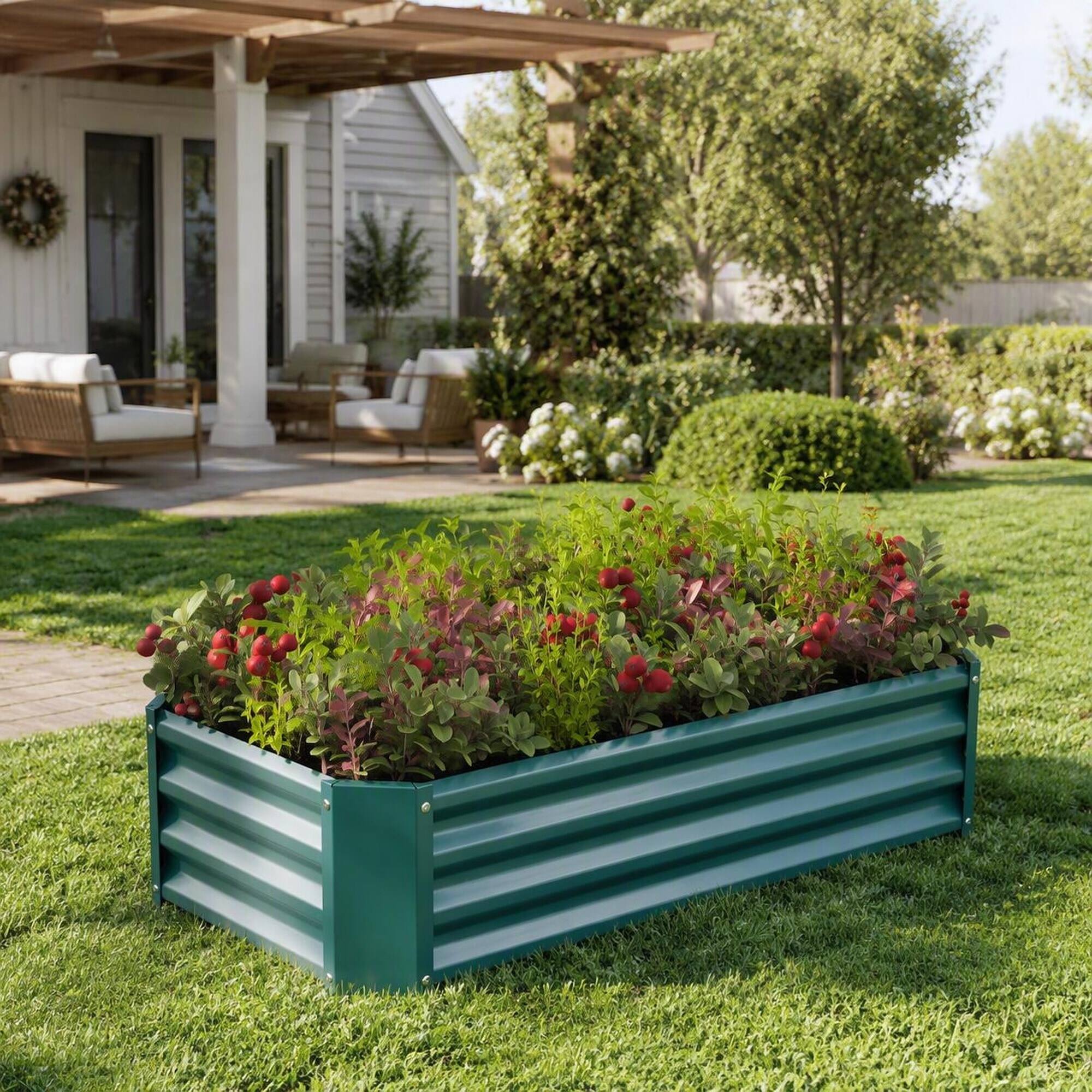 Alt View 1. RYHNUYNE - Raised Garden Bed 4x2x1 ft Galvanized Metal Rectangle Planter for Vegetables Flowers Herbs with Open Bottom - Green.