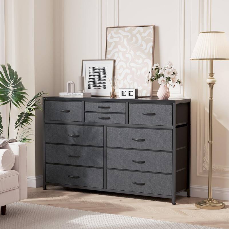 GARVEE - Dresser for Bedroom TV Stand, Entertainment Center with 10 Drawers, Storage Organizer for Living Room, Hallway - Black