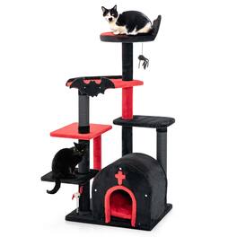Gymax - 6-Tier Gothic Cat Tree 53'' Tall Cat Tower w/ Cat Bed Arch-Shaped Condo Pompom
