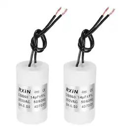 Unique Bargains - 2pcs 14uF CBB60 Running Capacitor, AC 250V Cylinder 2 Wire for Air Conditioner, Compressor, Washing Machine - White
