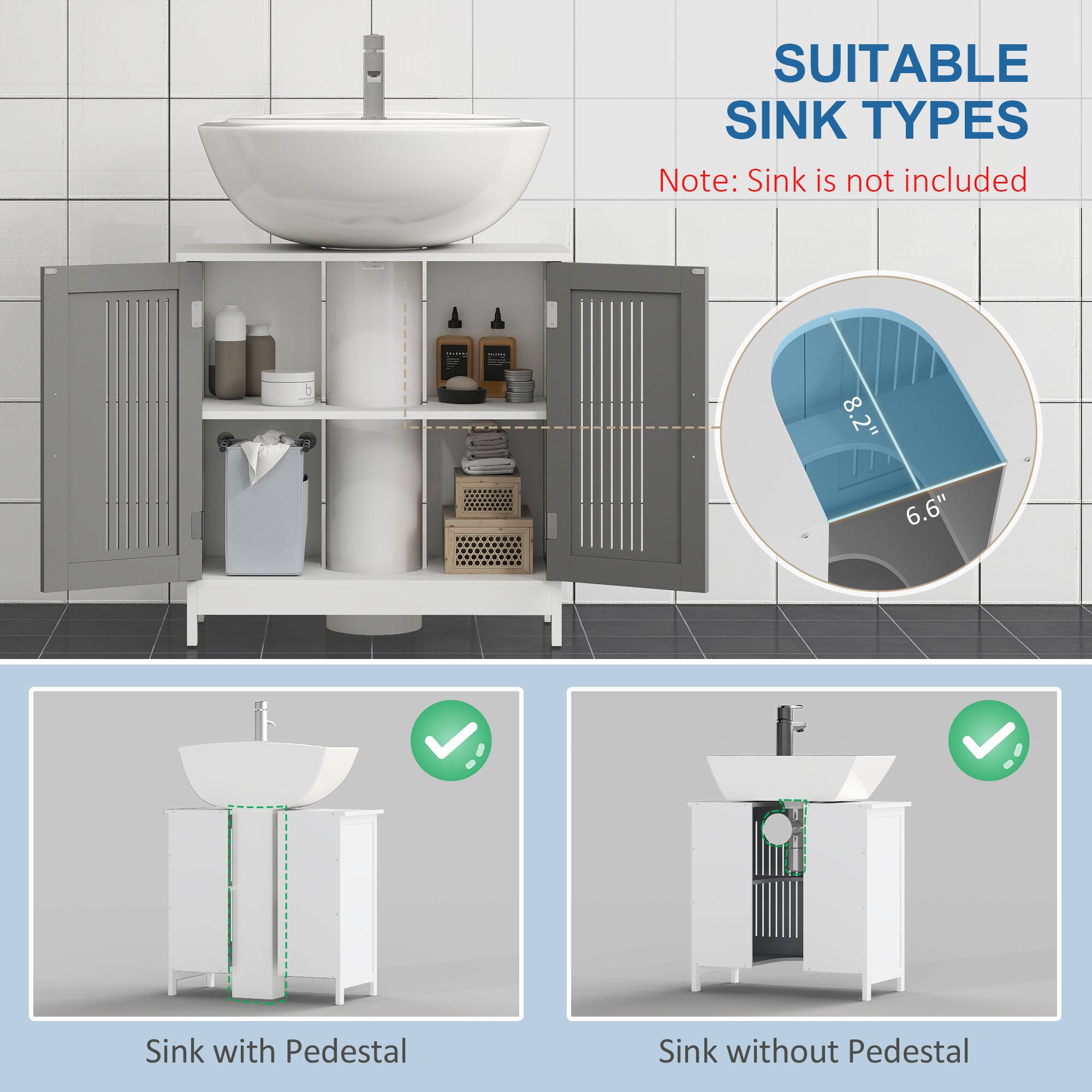 SUITABLE SINK TYPES
Note: Sink is not included

| 8.2" 6.6" | Sink with Pedestal | Sink without Pedestal
