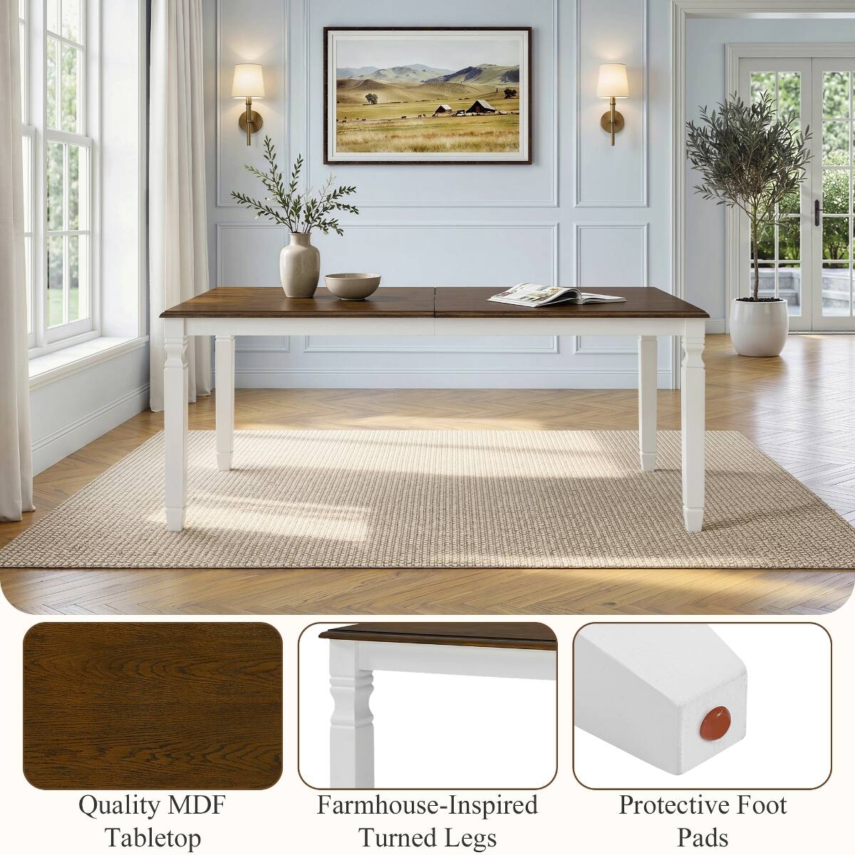Loheer Extendable Dining Table, Oak Veneer Top, Modern Farmhouse Table ...