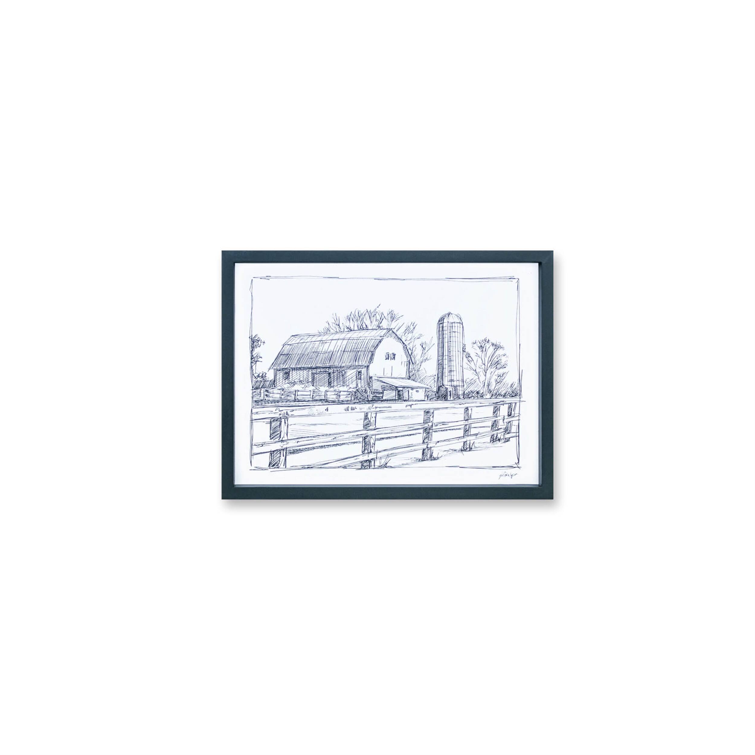 Angle. BreeBe - Framed Sketch Art Barn Print (Set of 2) - Black, White.