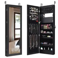 Costway - Wall Door Mounted Mirror Jewelry Cabinet Organizer w/LED Lights - Black - Front_Zoom