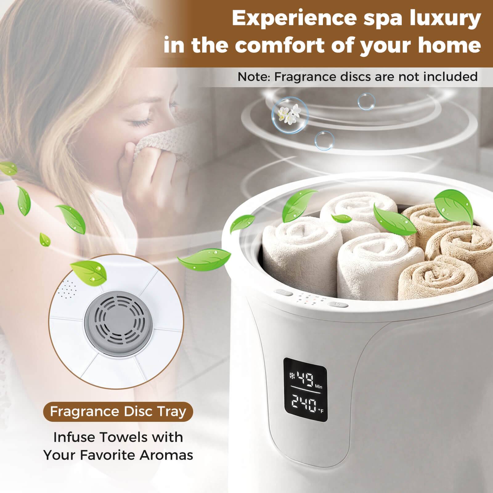 Experience spa luxury in the comfort of your home

Note: Fragrance discs are not included

Fragrance Disc Tray
Infuse Towels with Your Favorite Aromas

49 Min
240 °F