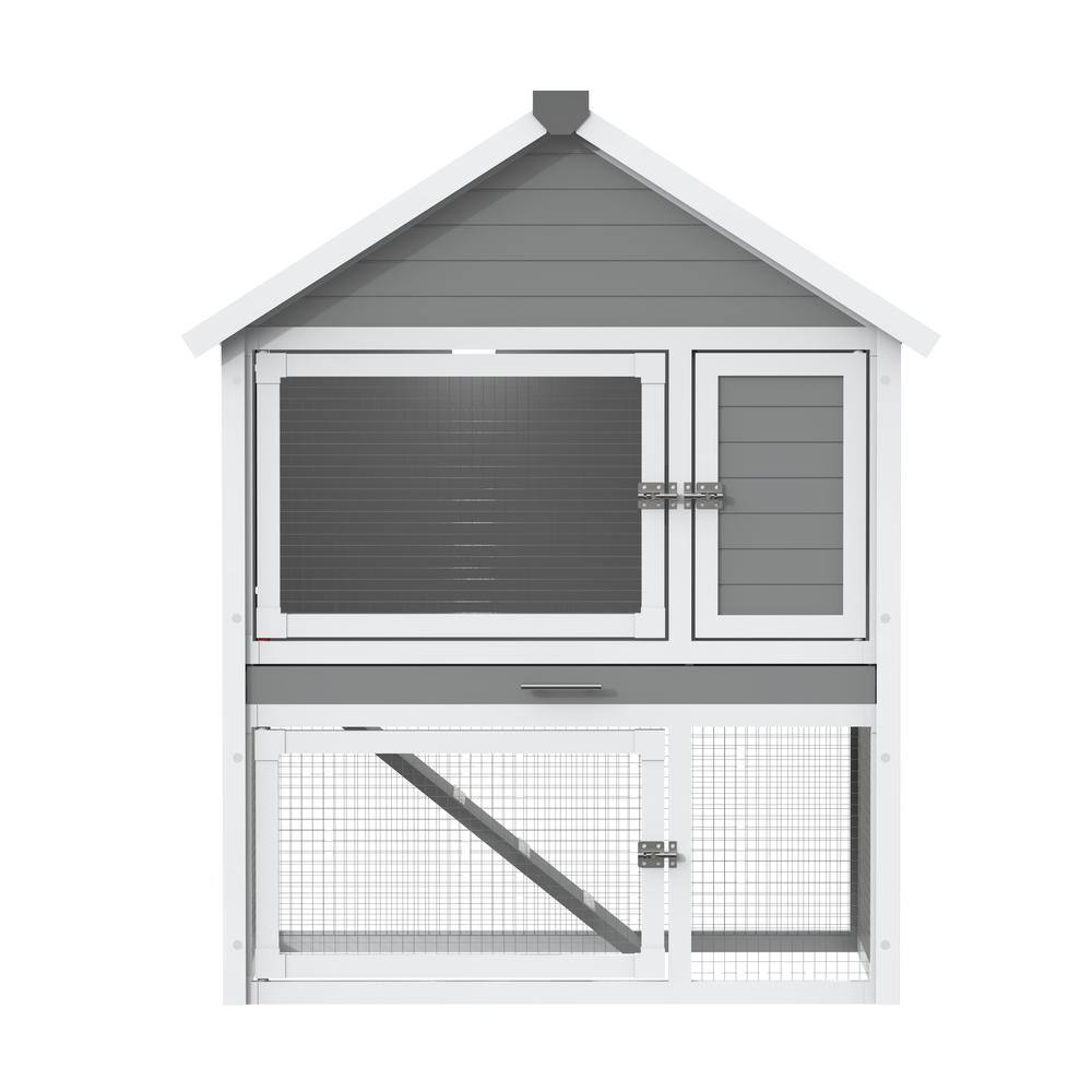 Left. New Age Pet - ECOFLEX Huntington Outdoor Two-Level Rabbit Hutch - Grey.