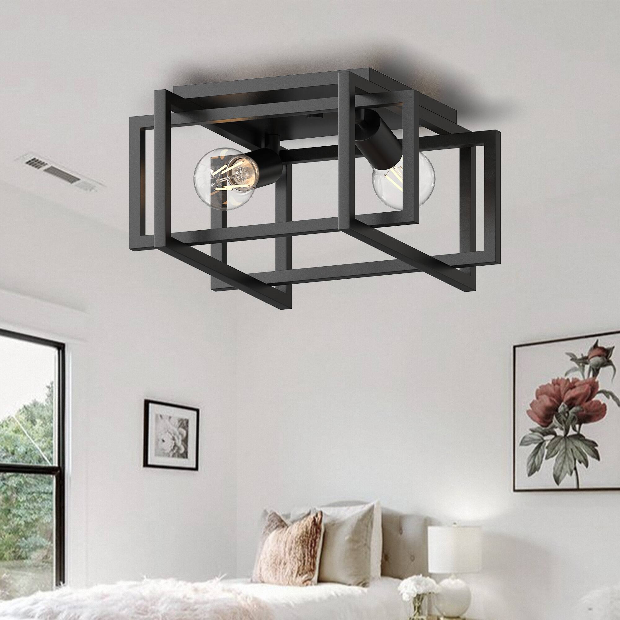 Angle. Jandcase - JANDCASE Vintage Industrial Semi-Flush Mount Ceiling Light, E26 Socket, Non-Integrated Bulbs for Living Room - Black.