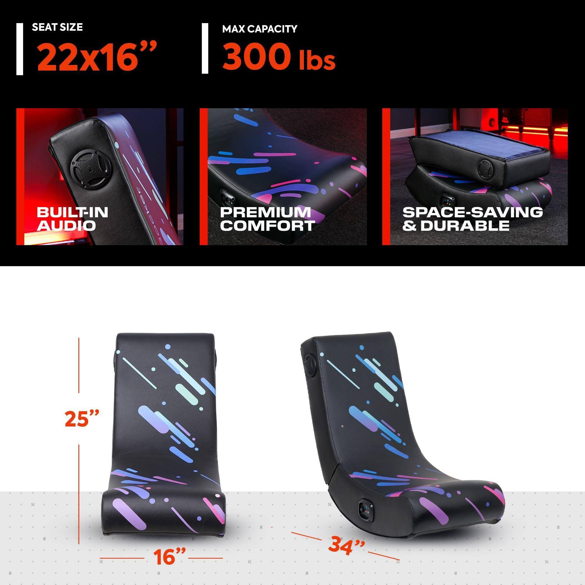 - SEAT SIZE: 22x16"
- MAX CAPACITY: 300 lbs
- BUILT-IN AUDIO
- PREMIUM COMFORT
- SPACE-SAVING & DURABLE
- 25"
- 16"
- 34"