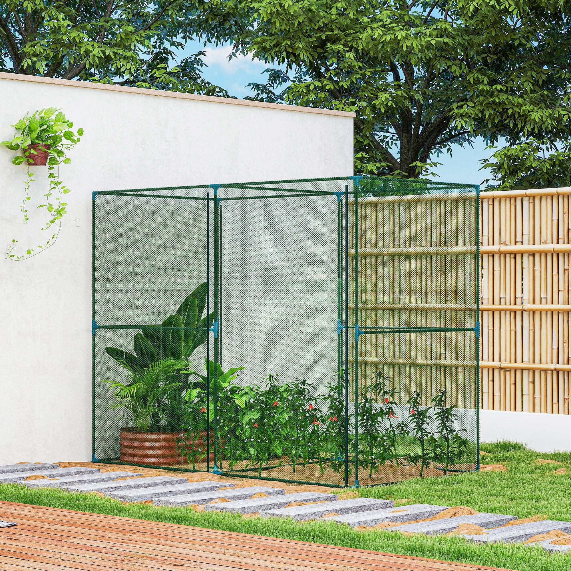 Alt View 8. Outsunny - 8' x 4' x 6' Crop Cage, Plant Protection Tent with Zippered Doors for Vegetable Garden, Backyard.