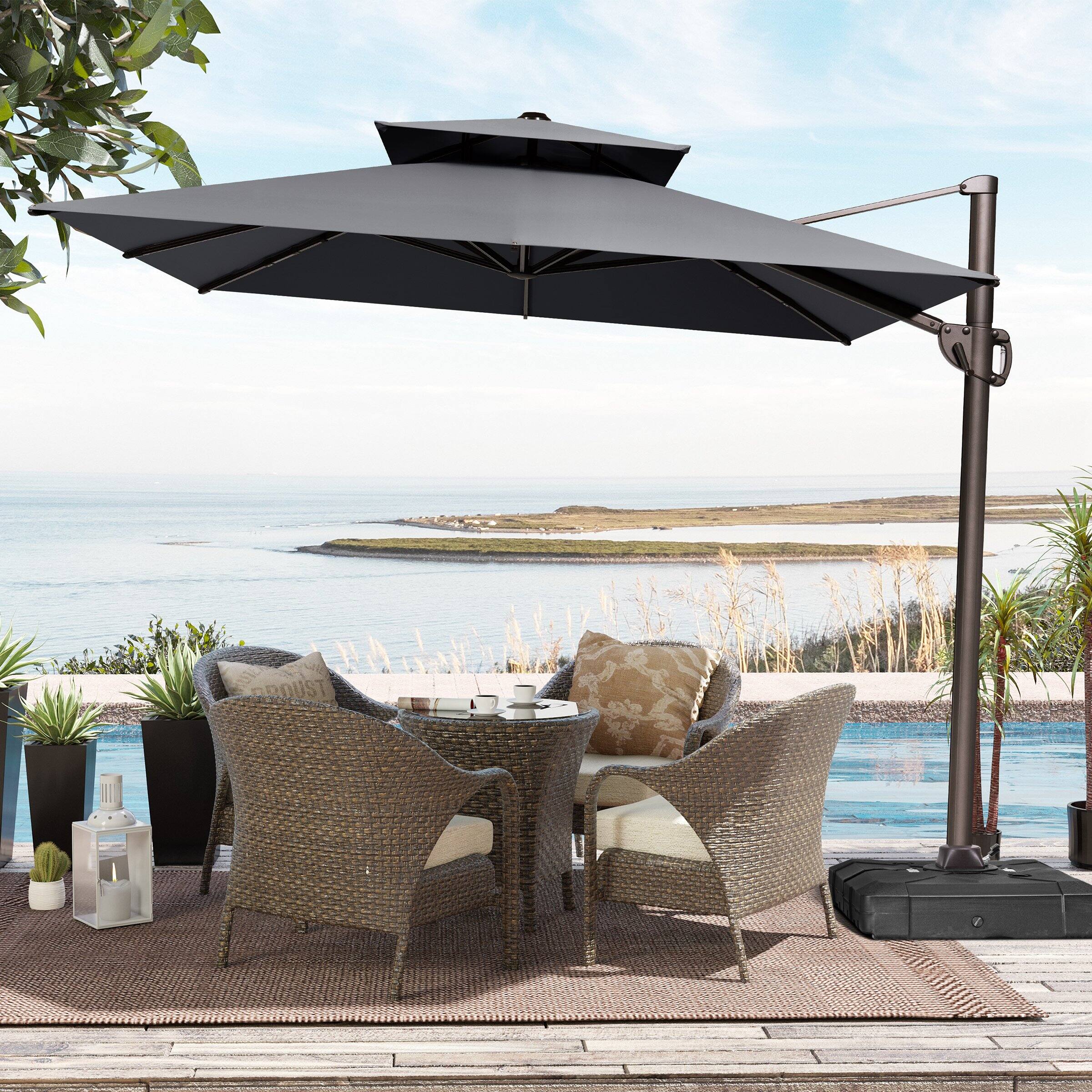 Alt View 5. Crestlive Products - Crestlive Products 11-ft Aluminum Dark Gray Slide-tilt Cantilever Patio Umbrella with Base - Dark gray.