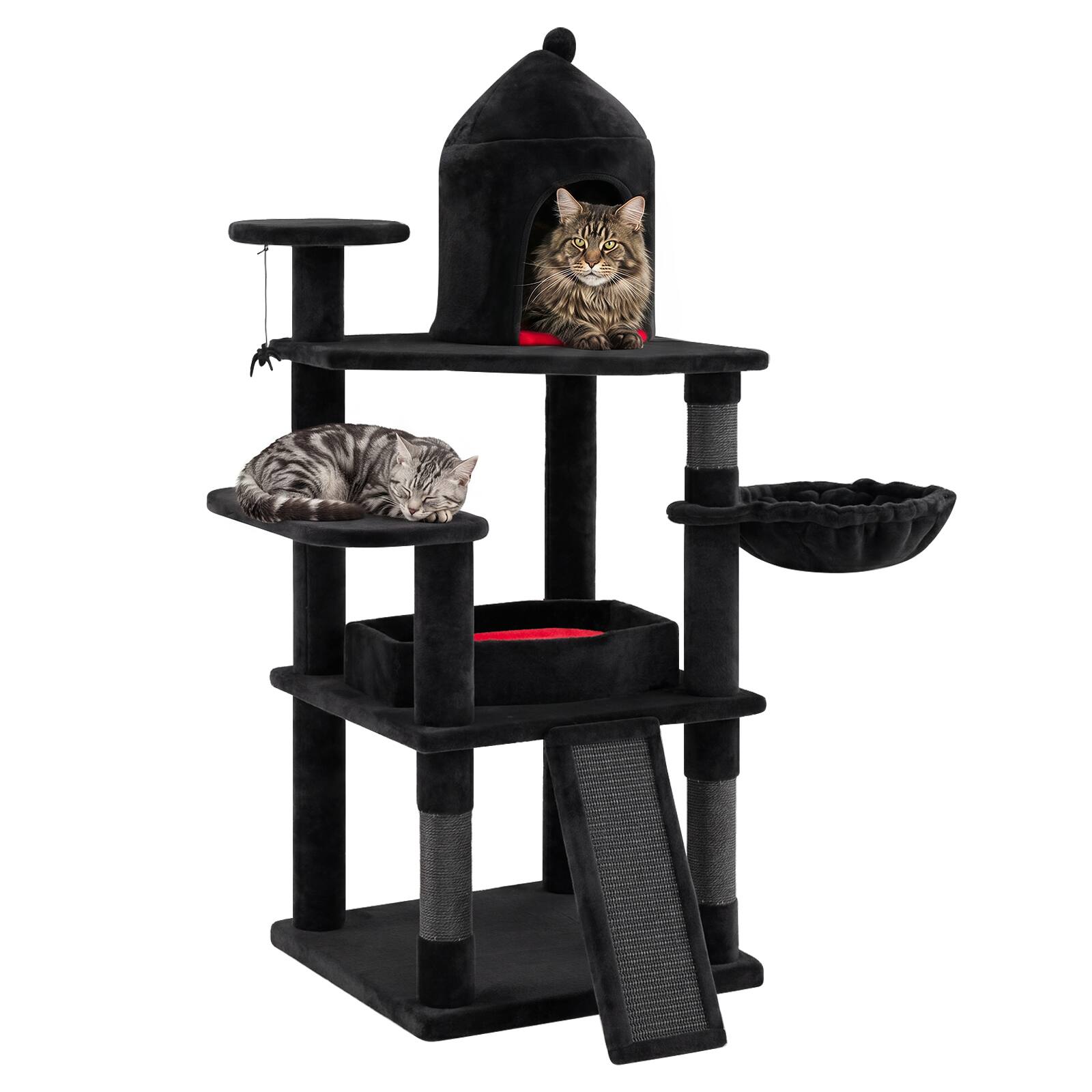 Front. Gymax - Gymax Gothic Cat Tree 50'' Large Cat Tower w/House Coffin Bed Spider Hanging Ball Black & Red - Black.