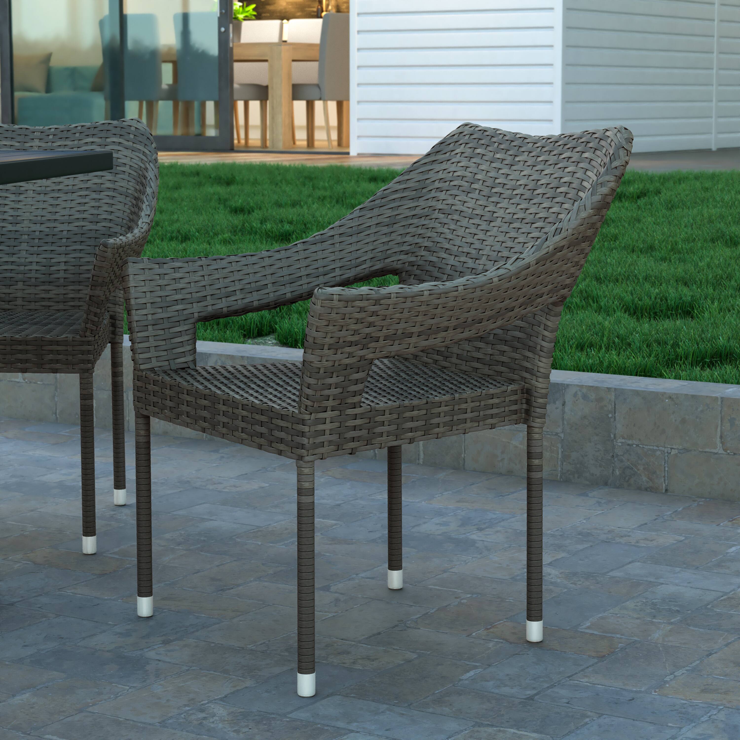 Alt View 1. Emma + Oliver - Embry All-Weather Indoor/Outdoor Stacking Patio Dining Chair with Steel Frame and Weather Resistant PE Rattan - Gray.