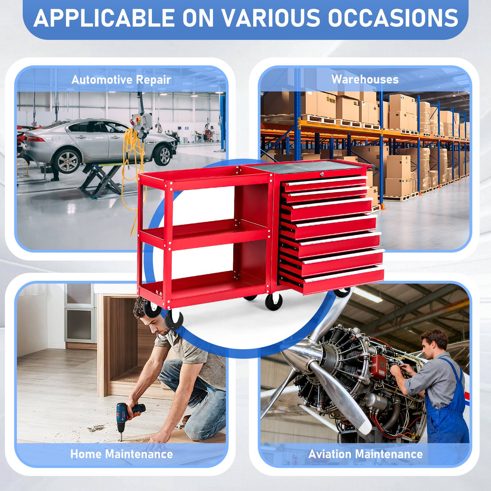 APPLICABLE ON VARIOUS OCCASIONS

- Automotive Repair
- Warehouses
- Home Maintenance
- Aviation Maintenance