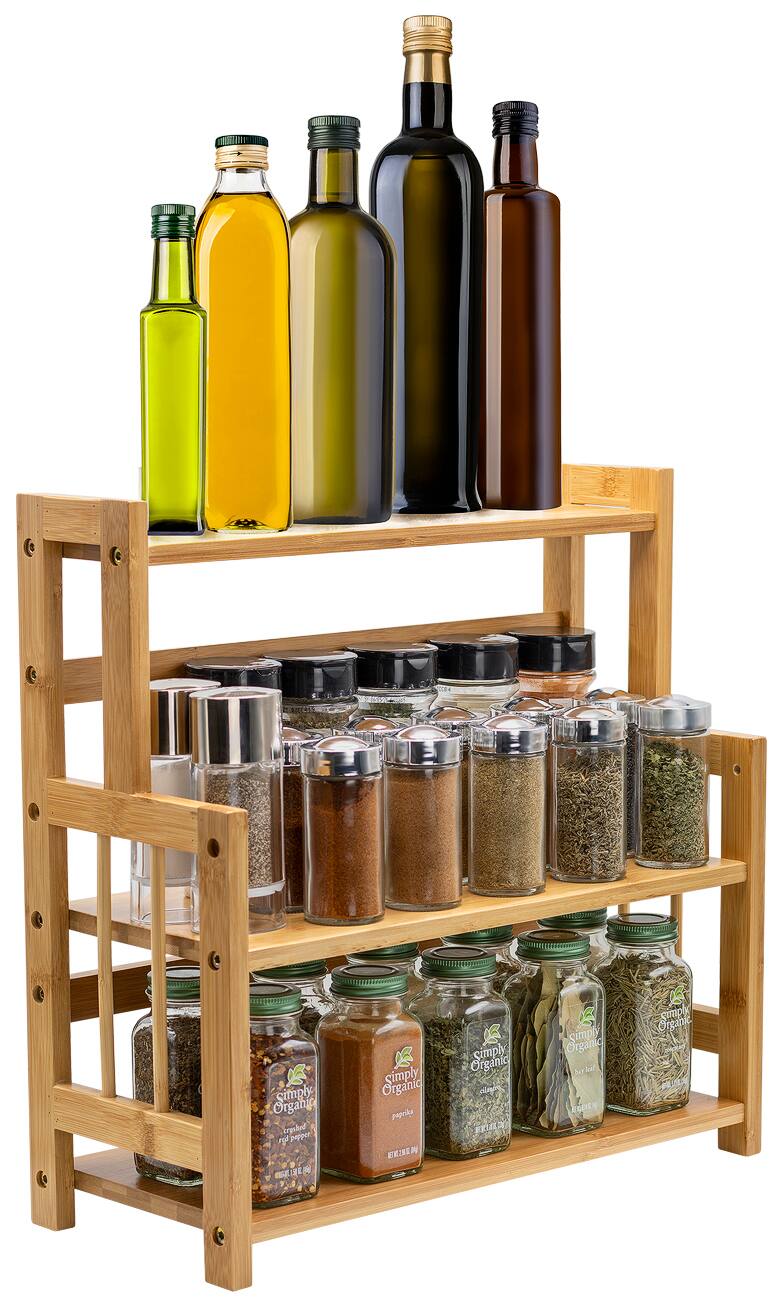 Sorbus - 3-Tier Bamboo Kitchen Countertop Organizer - ideal for storage and display, stores your favorite spices - Brown