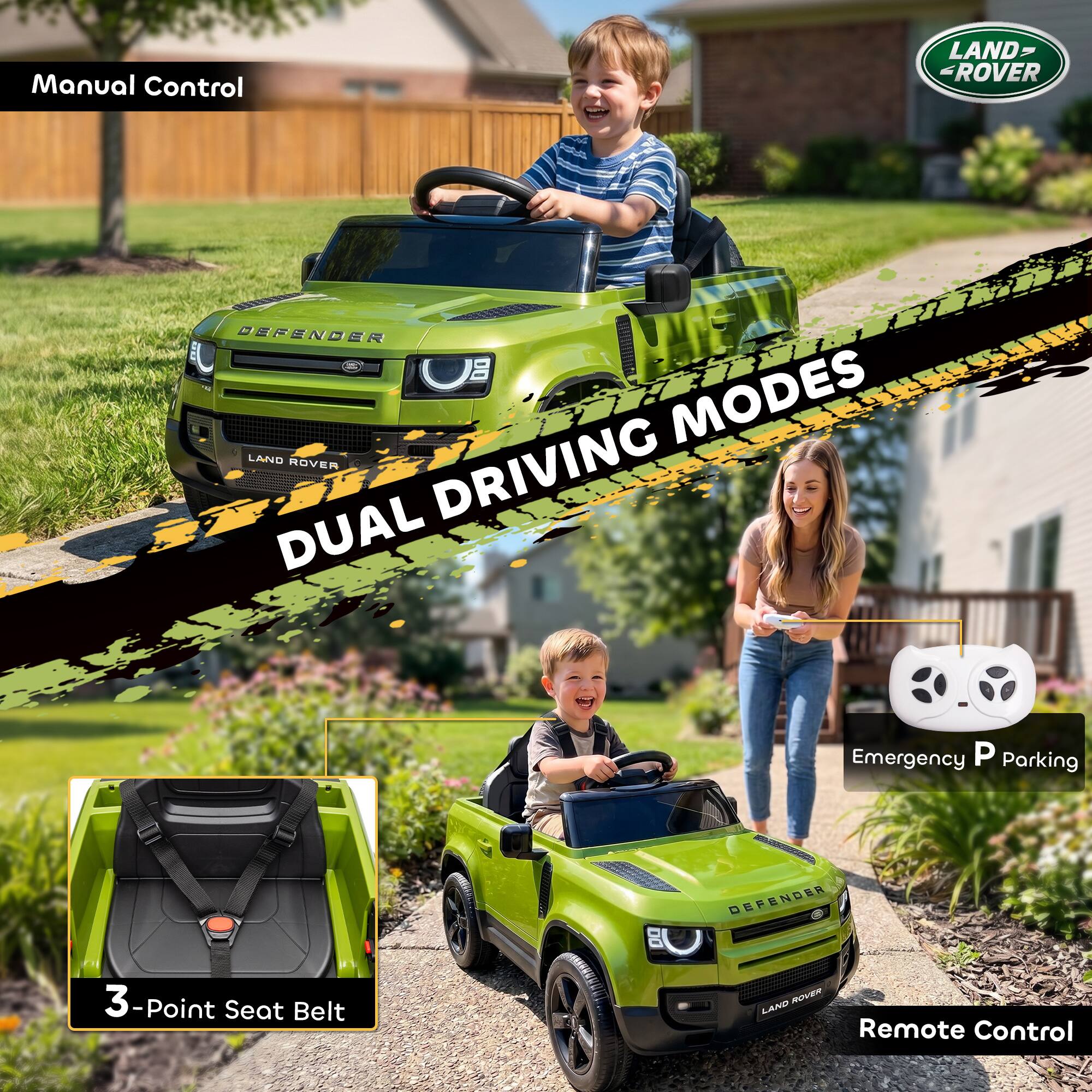 Manual Control  
LAND ROVER DEFENDER  
DUAL DRIVING MODES  
Emergency P Parking  
3-Point Seat Belt  
Remote Control