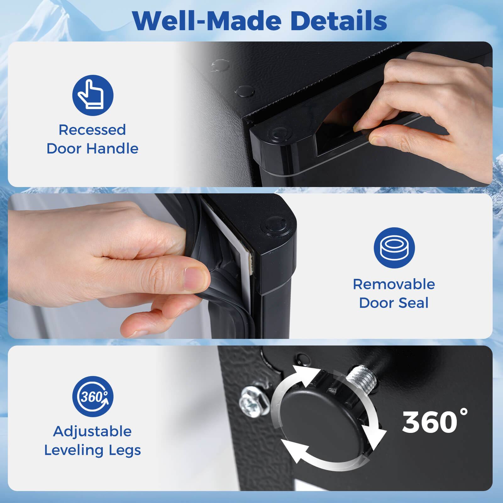 Well-Made Details

- Recessed Door Handle
- Removable Door Seal
- Adjustable Leveling Legs (360°)