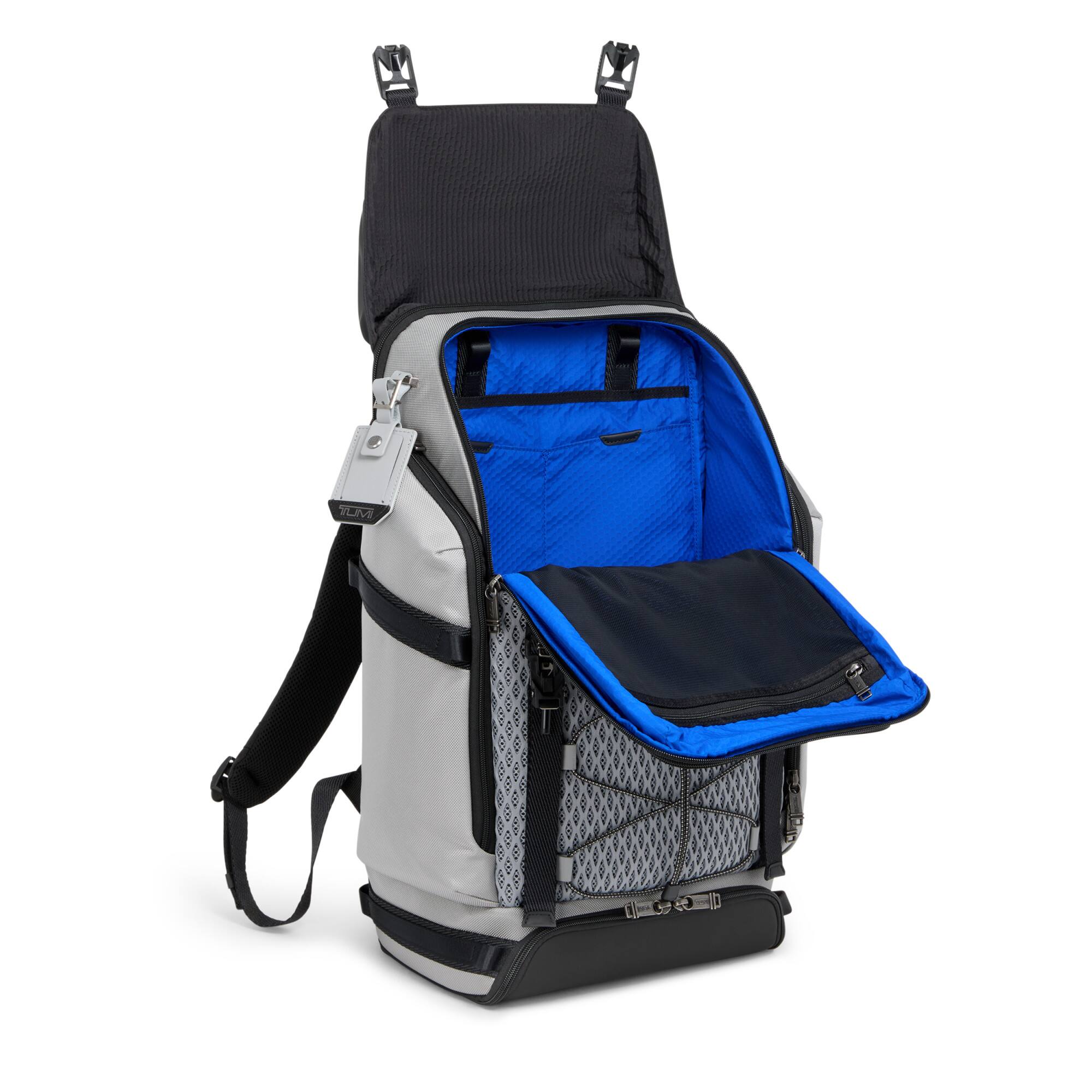 Angle. TUMI - Alpha Bravo Expedition Backpack - Pearl Gray Mesh.