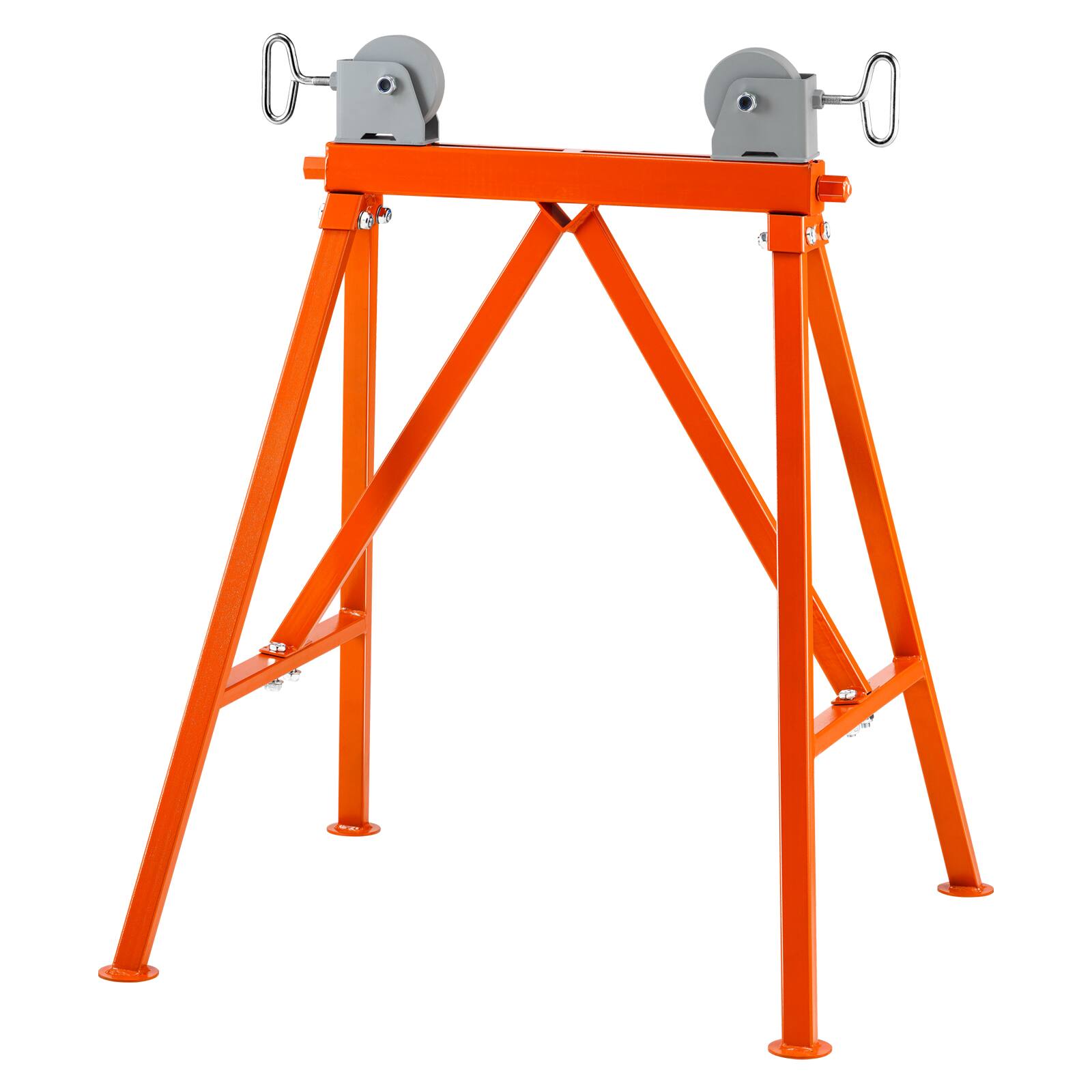 Front. VEVOR - Pipe Stand with Roller Head, Heavy Duty 2500 LBS Load Capacity, Suitable for 2-36 inches Pipes - Orange.