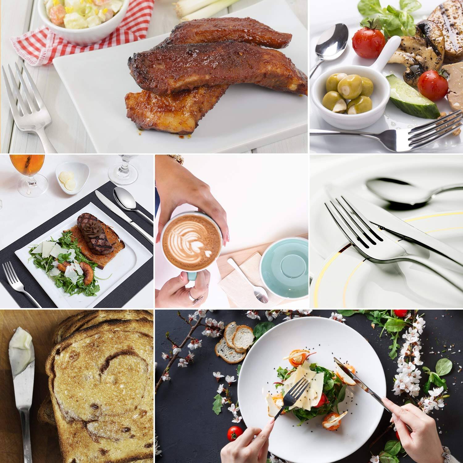 Left. Dazzed Corner - 45-Piece Flatware Sets, Silverware Set for 8,Dishwasher Safe - Silver.