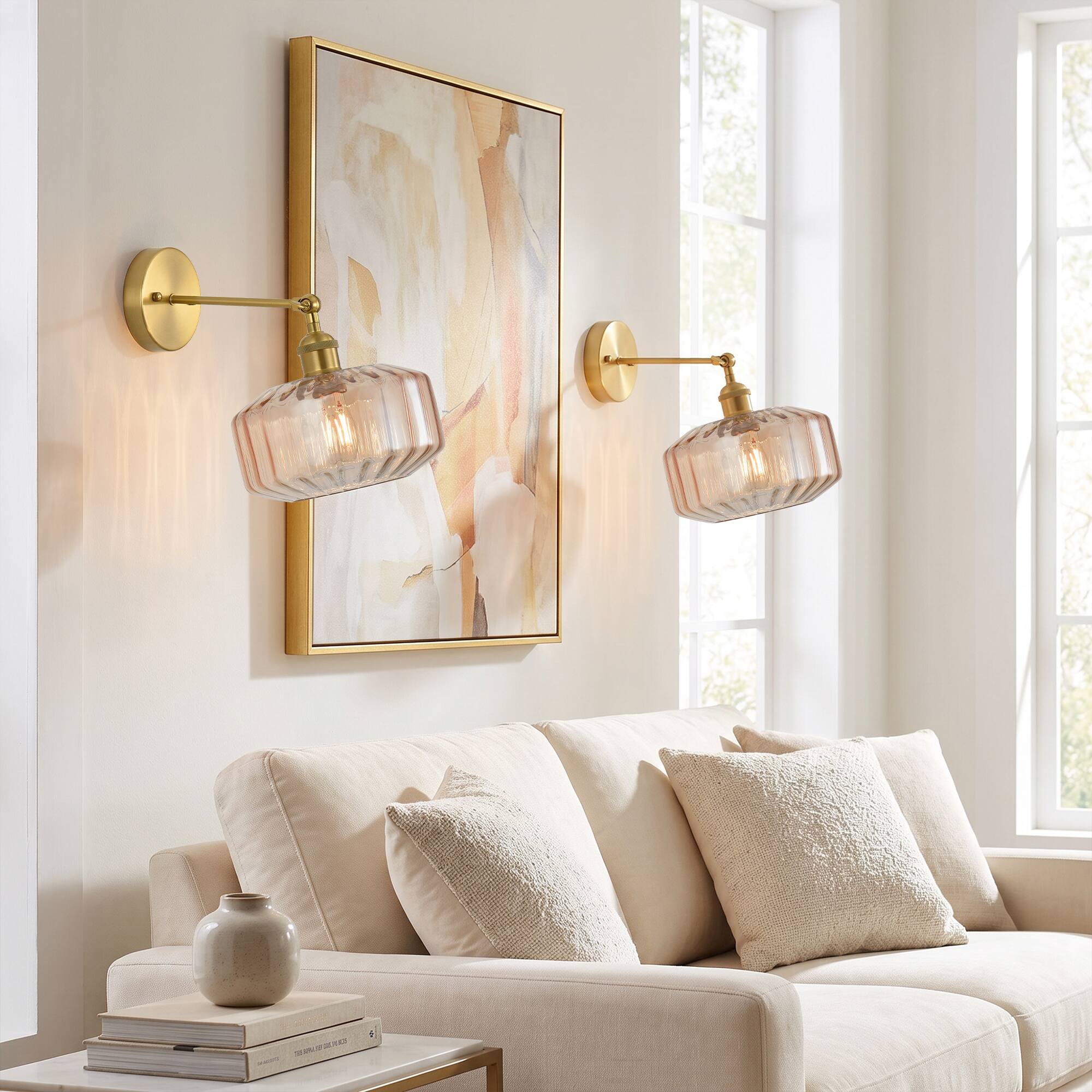 Left. Parrot Uncle - 12 Inch Modern Glass 1 Light Adjustable Wall Sconce for Bedroom and Hallway - Copper.