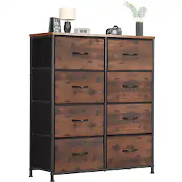 Sweetcrispy - 8 Drawer Fabric Dresser,Tall Chest of Drawers Storage Cabinet with Metal Frame for Living Room, Bedroom - Rustic Brown