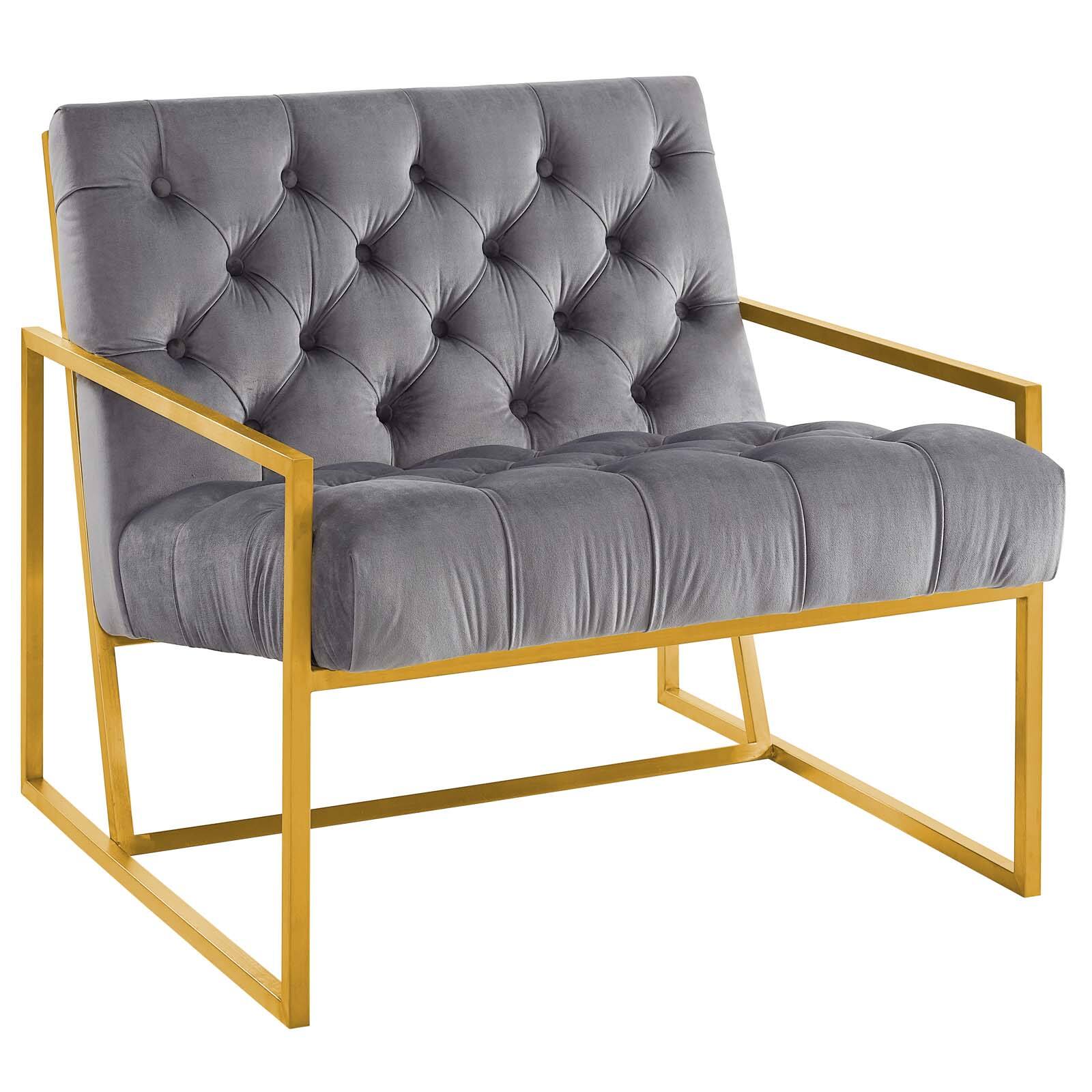 Angle. Modway - Bequest Gold Stainless Steel Performance Velvet Accent Chair by Modway - Gray.