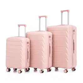 MERAVOM - 3-Piece Hardshell Luggage Set (20", 24", 28"), Scratch-Resistant Expandable Suitcases with Wheels, Combination Lock - Pink