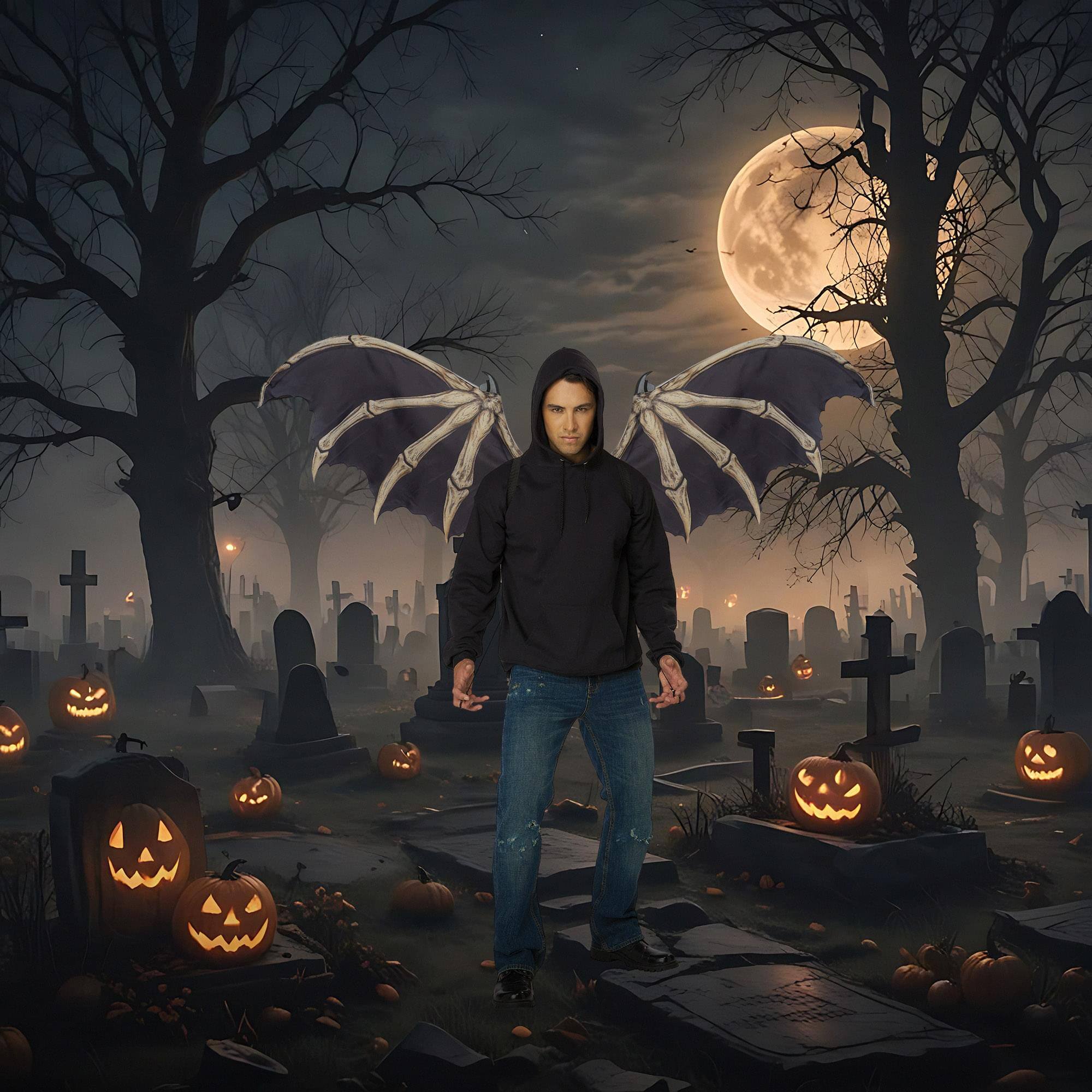 Alt View 3. California Costumes - Skeleton Bone Costume Wings | One Size Fits Most - White.