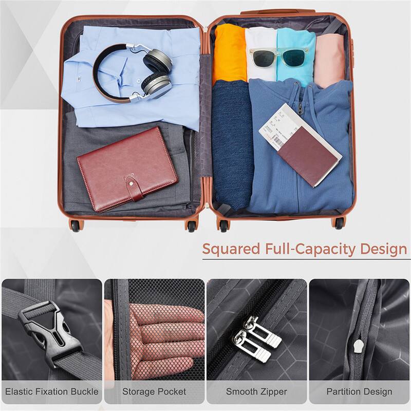 ポケット HTUTWOO 3 Piece Travel Luggage Set 24in Checked Suitcase with TSA