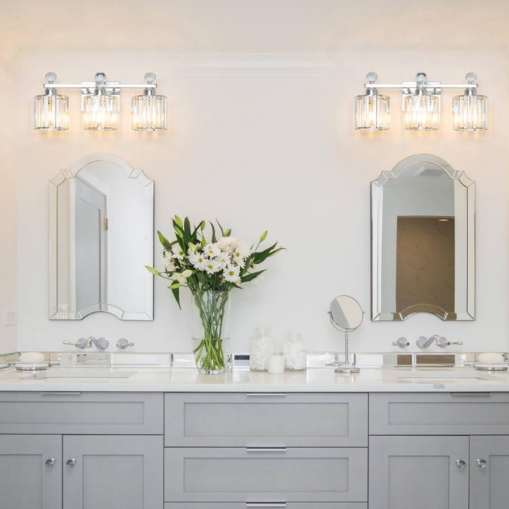 Back. Dazzling Pops - Modern Crystal Bathroom Vanity Light s Fixtures Chrome Over Mirror Bath Vintage Wall Mounted Lamps For Livi - Black+Gold 3 light-Round.