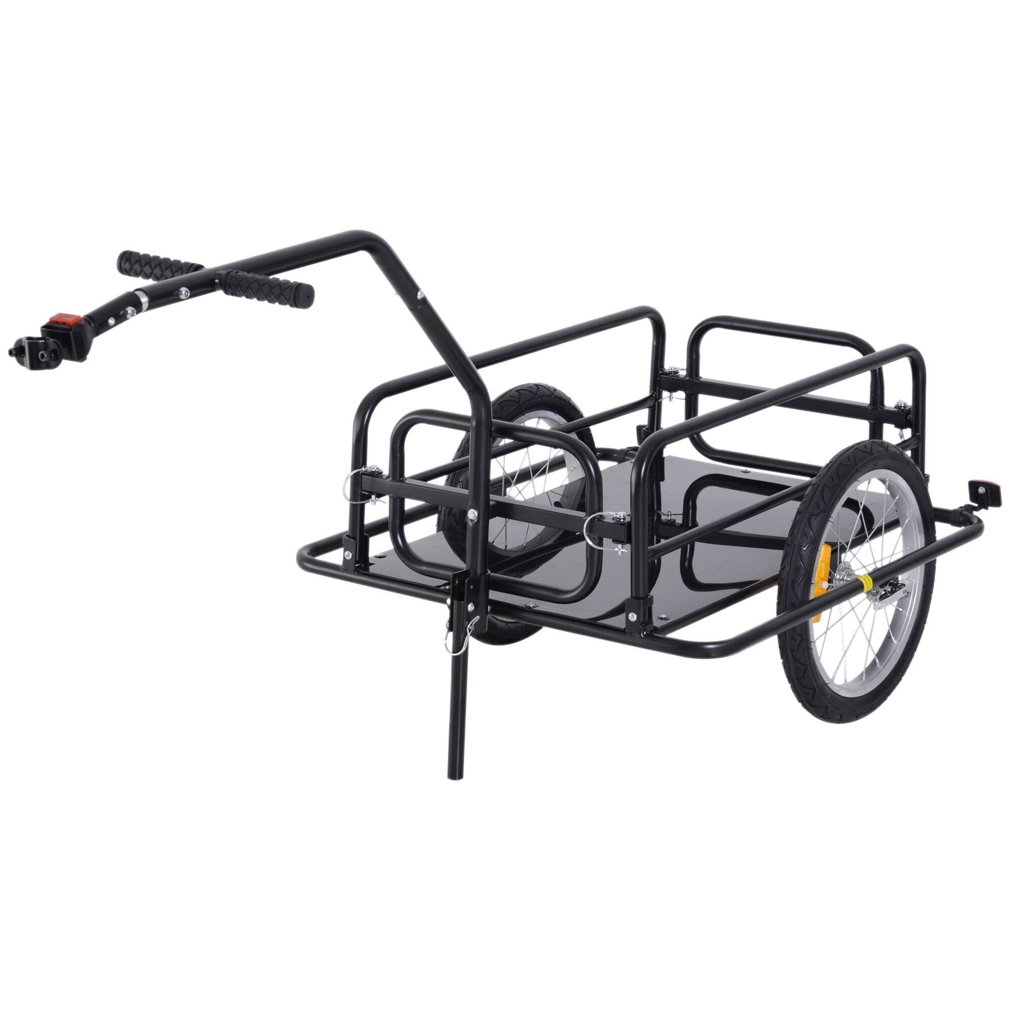 Back. Siljoy - Black Heavy Duty Bike Cargo Trailer, Foldable Wagon with 16" Wheels & Universal Hitch, 88 lb Capacity.