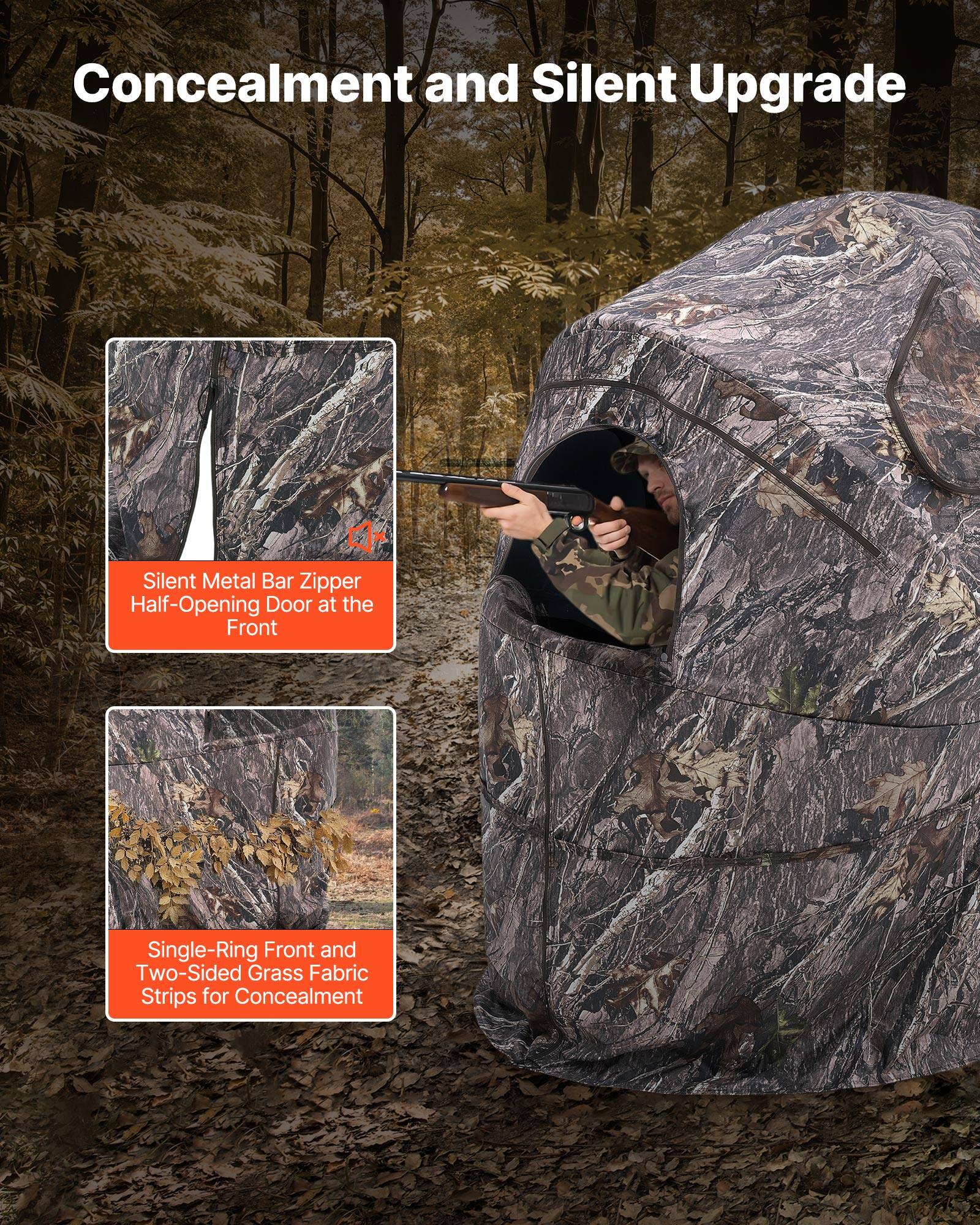 Concealment and Silent Upgrade

- Silent Metal Bar Zipper Half-Opening Door at the Front
- Single-Ring Front and Two-Sided Grass Fabric Strips for Concealment