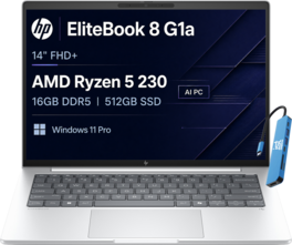 HP - Upgraded - EliteBook 8 G1a 14" Notebook AI PC - AMD Ryzen 5 230 2025 with 16GB Memory - 512GB SSD - Windows 11 Pro - Silver