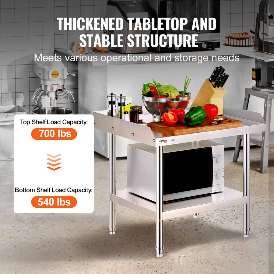 VEVOR Stainless Steel Work Table, 24x28x26 Inch Commercial Food Prep ...
