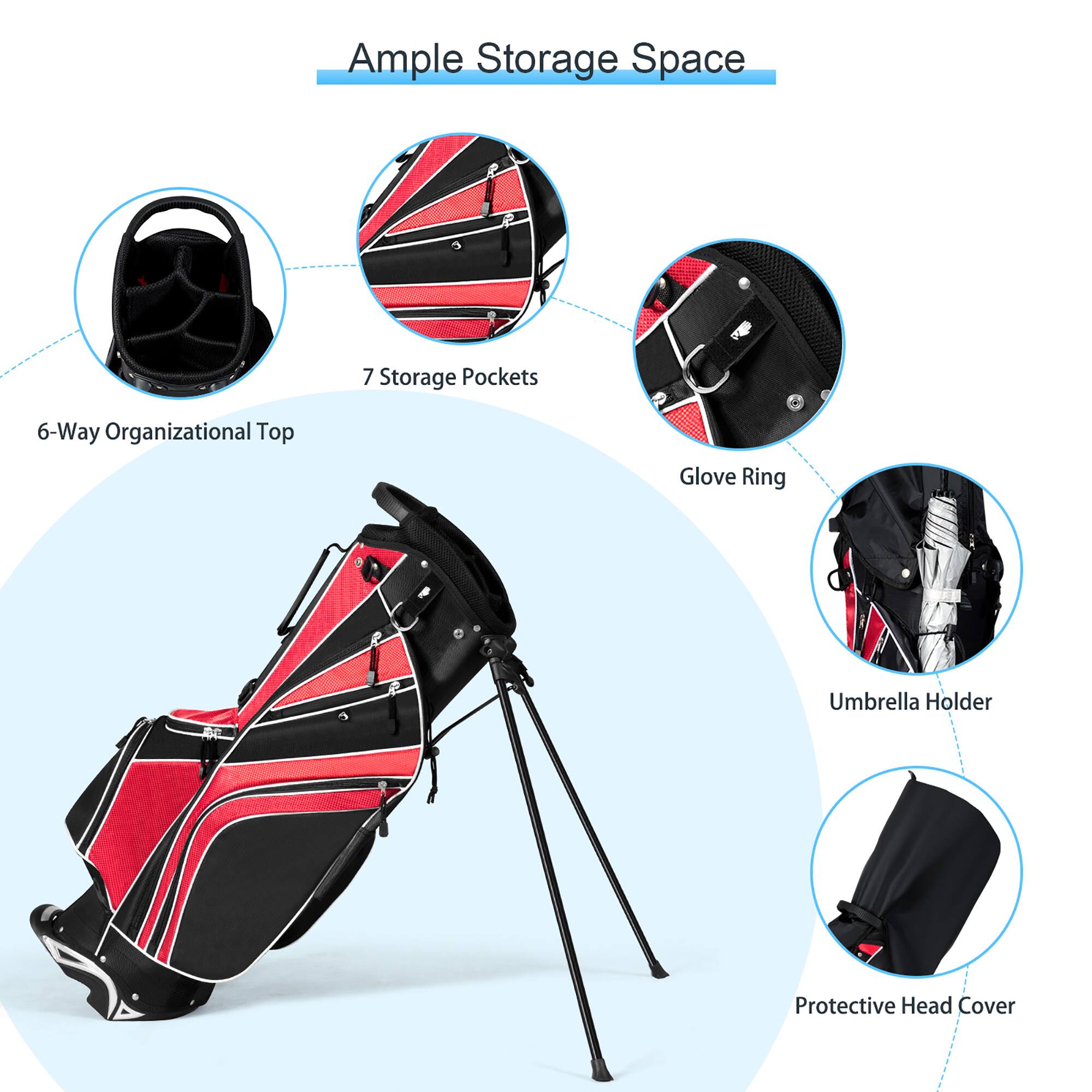 Ample Storage Space

- 6-Way Organizational Top
- 7 Storage Pockets
- Glove Ring
- Umbrella Holder
- Protective Head Cover