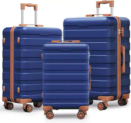 Front. Sugift - 3 Piece Hardshell Luggage Set with Spinner Wheels TSA Lock and Aluminum Telescopic Handle - Navy.