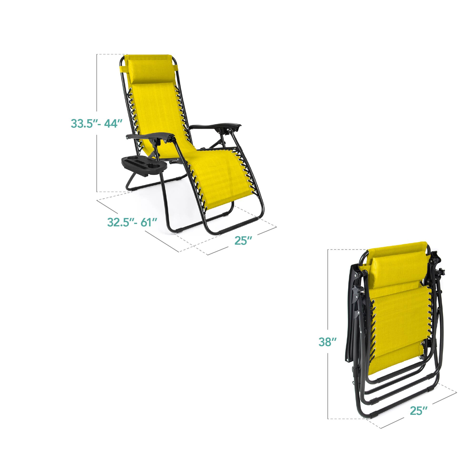 33.5" - 44"  
32.5" - 61"  
25"  
38"  
25"