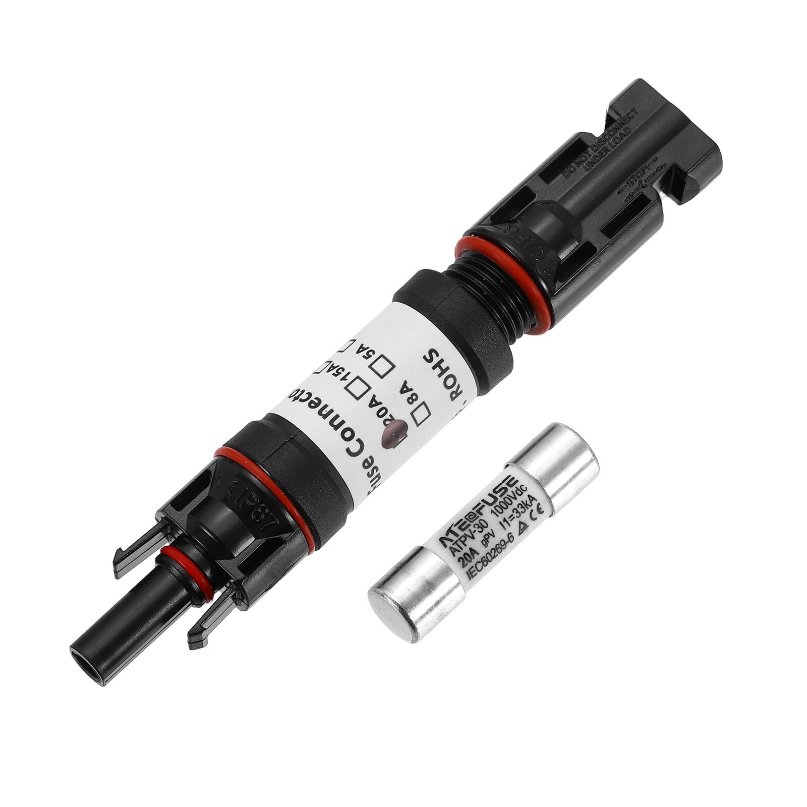 UNDER/PONNECT CONNECT LOAD DONOT UNDER STP I 1 5A 15AL 5A ROHS 8A Connecto 20A use UIP67 ATE@FUSE 1000Vdc CE A ATPV-30 20A IEC60269-6 gPV