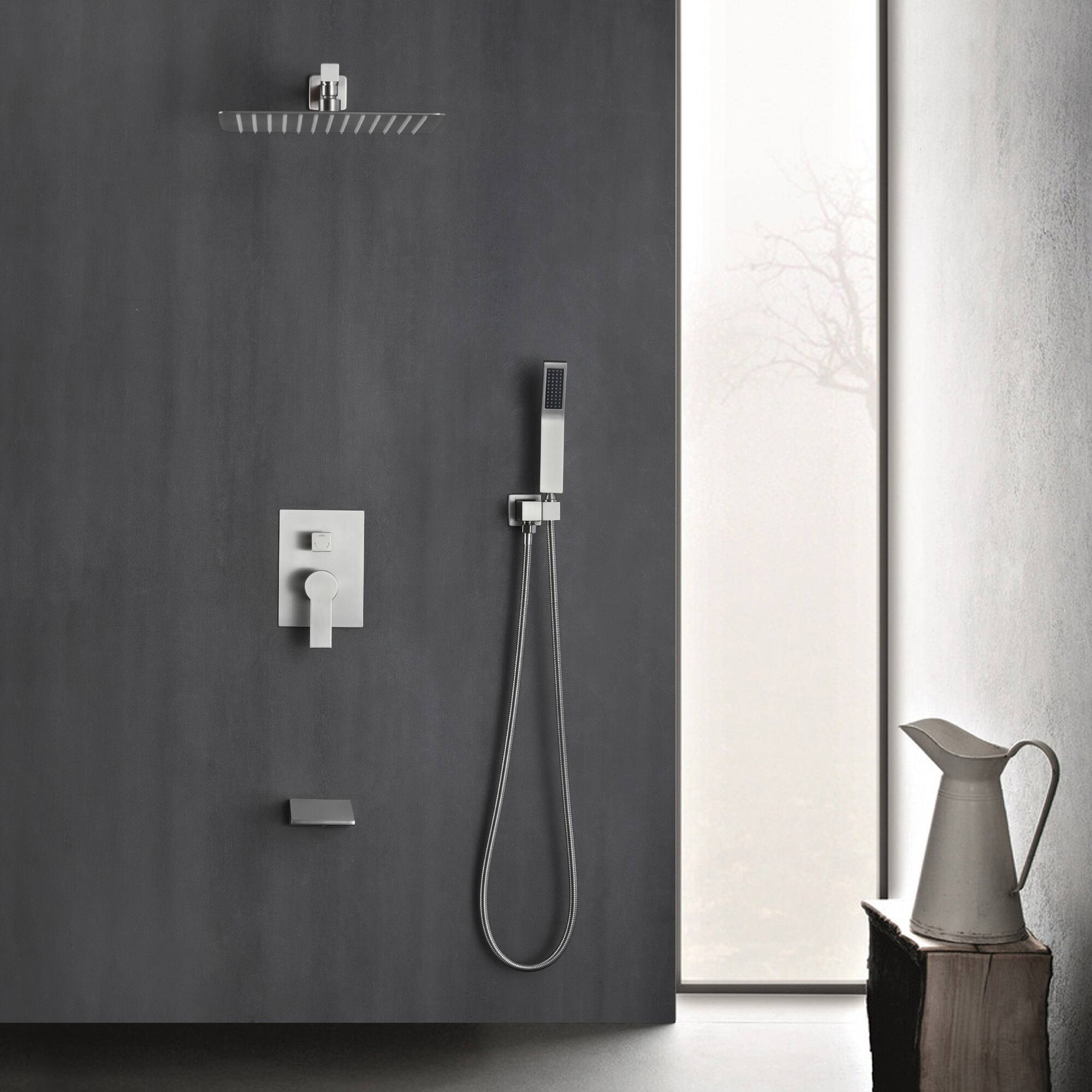 Alt View 3. Boyel Living - Brushed Nickel 12-Inch Rain Shower System Brass SUS304 3-Function Valve Waterfall Spout cUPC - Brushed Nickel.