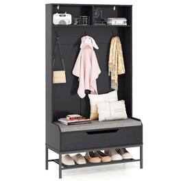 Costway - 69" Tall Hall Tree with Seat Cushion Open Compartments Hooks Lift-top Storage - Black