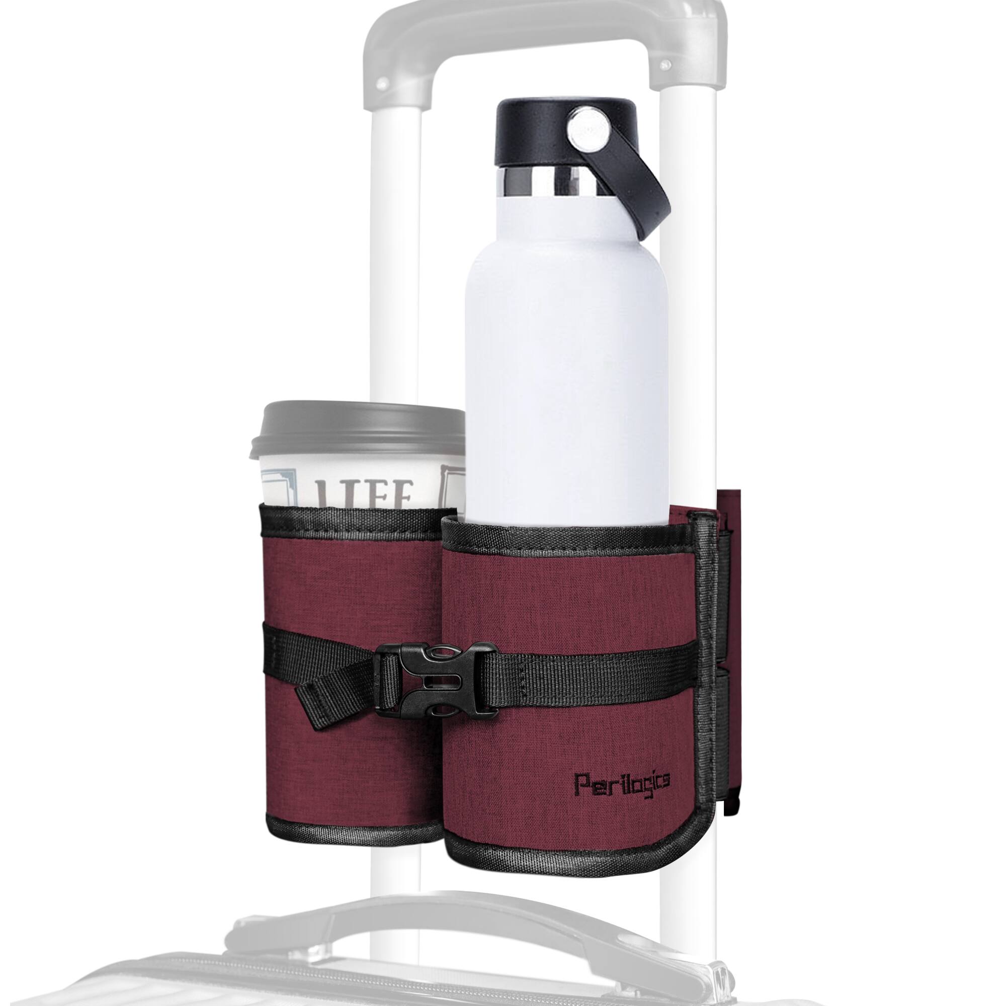 Perilogics - Luggage Travel Cup Holder – Dual Drink Holder with Storage, Great Gift for Travelers and Flight Attendants - Plum