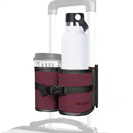 Perilogics - Luggage Travel Cup Holder – Dual Drink Holder with Storage, Great Gift for Travelers and Flight Attendants - Plum