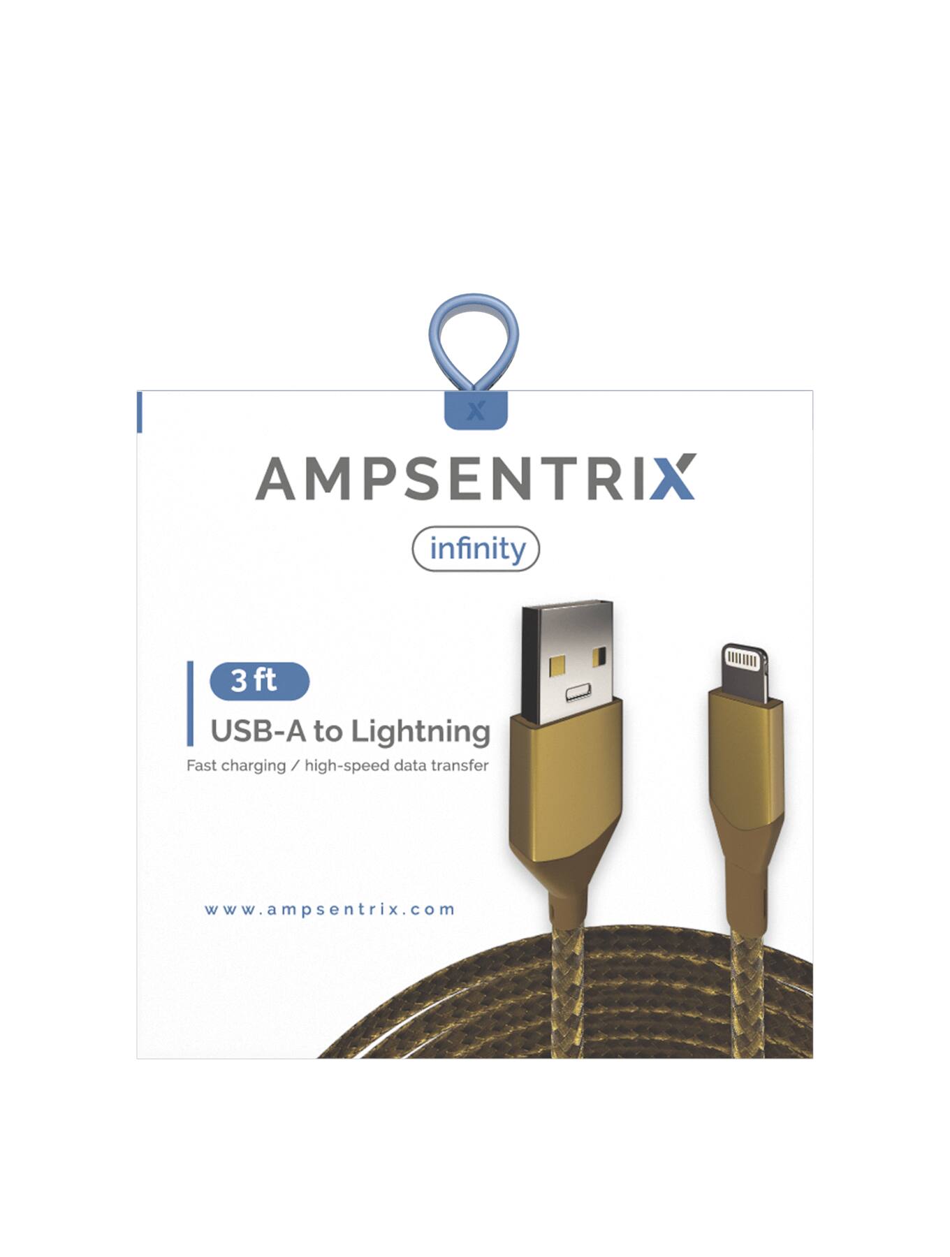 AMPSENTRIX infinity  
3 ft USB-A to Lightning  
Fast charging / high-speed data transfer  
www.ampsentrix.com