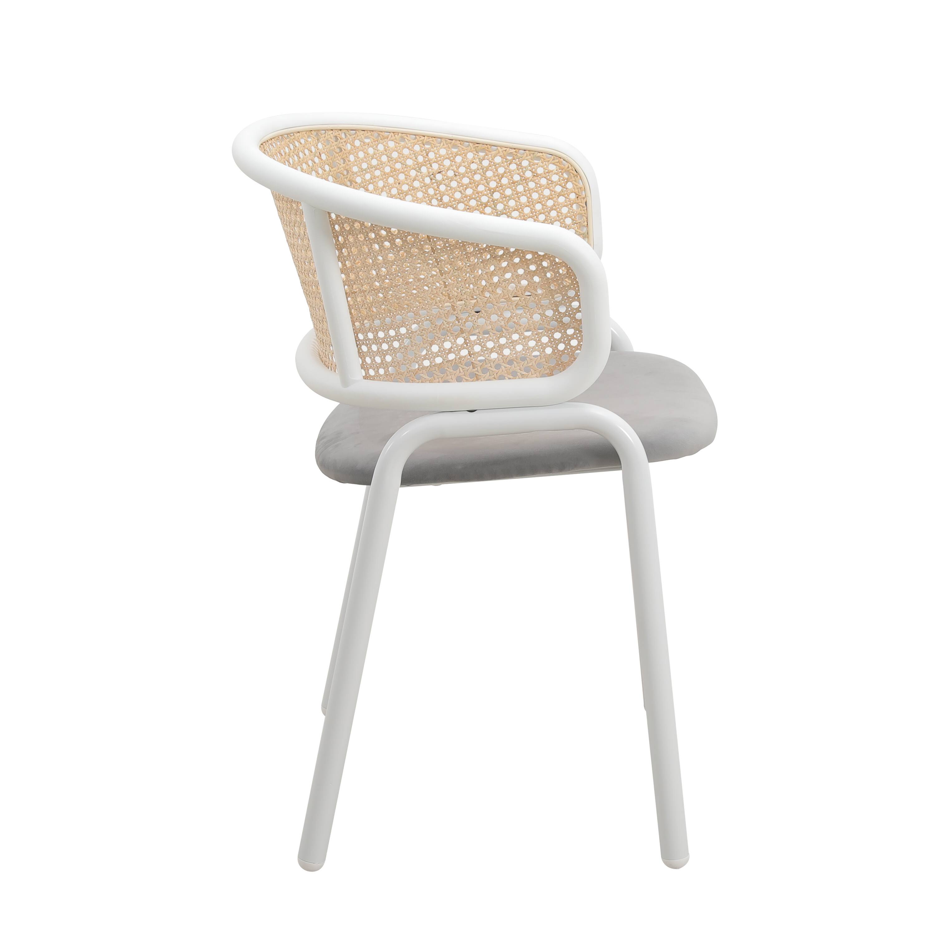Alt View 3. LeisureMod - Ervilla Mid-Century Velvet Dining Armchair - Modern Rattan Back Accent Kitchen Chair with Metal Legs - Grey.