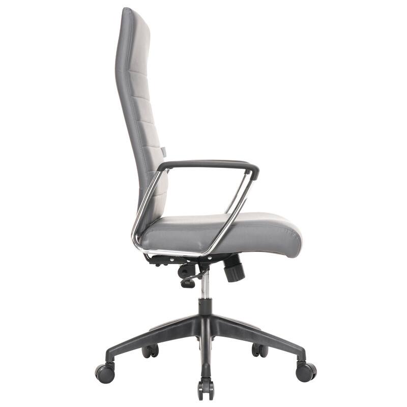Alt View 7. LeisureMod - Hilton Modern High-Back Leather Executive Office Chair with Adjustable Height, Tilt & Swivel - Grey.
