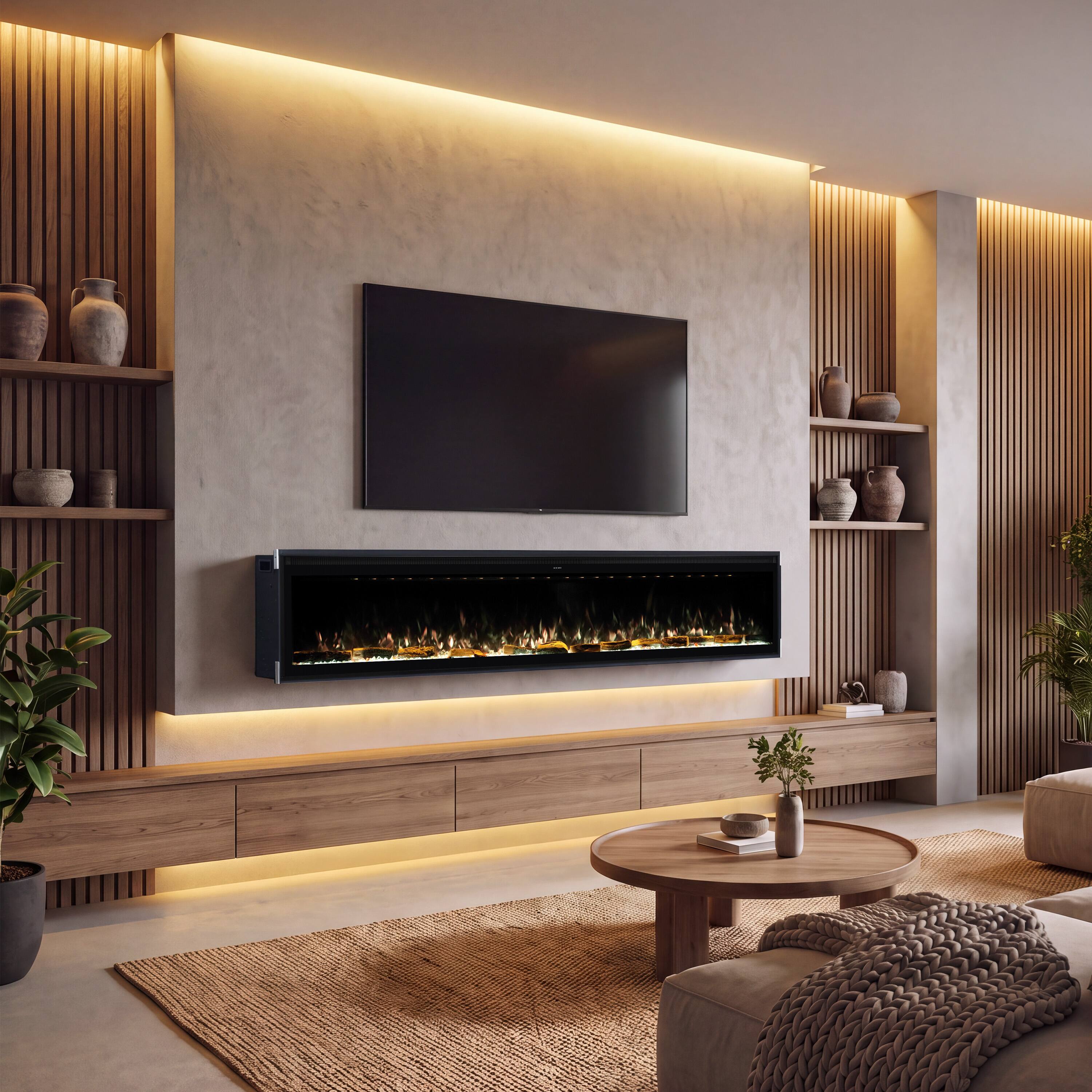 Alt View 3. Mondawe - 88" Electric Fireplace w/ 13 Flame Colors, WiFi App and Smart Control - Black.