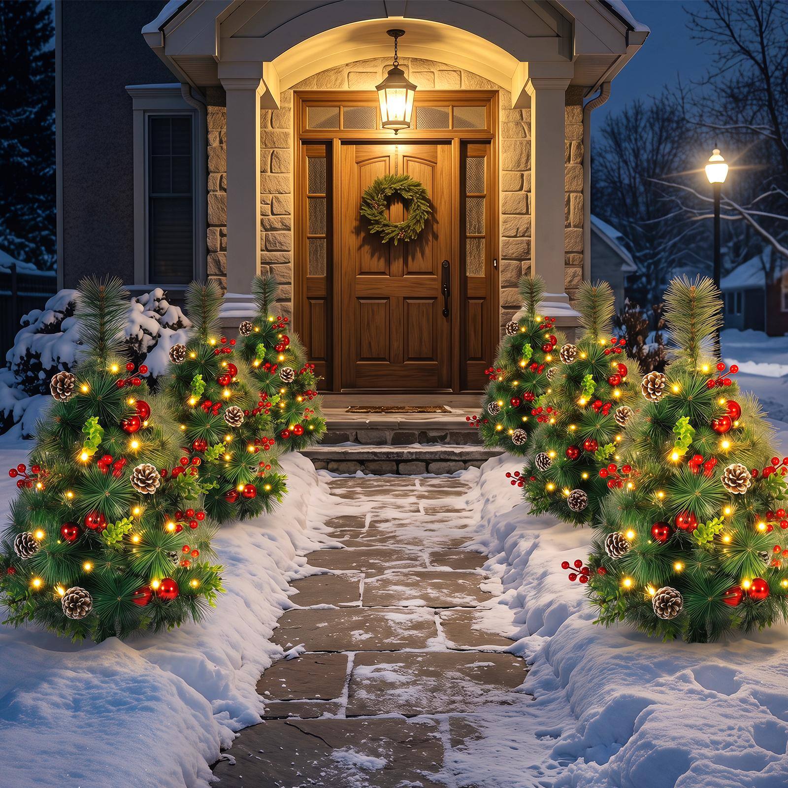 Alt View 4. Costway - Costway Set of 2 25 Inch Pre-Lit Pathway Christmas Tree Battery Operated - Green.