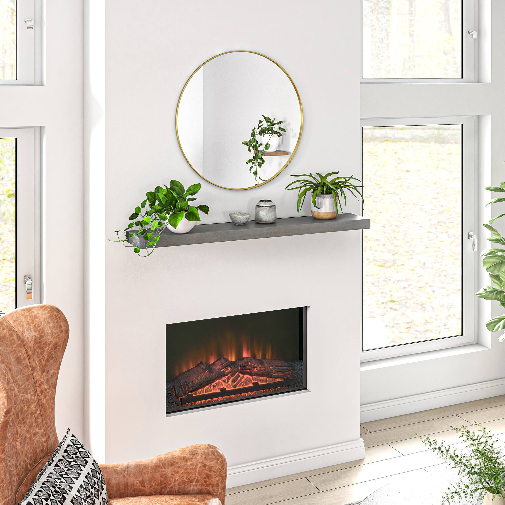 Alt View 1. Homcom - 48 Inch Fireplace Mantel, Floating Farmhouse Solid Fir Wood Shelf, Handmade Heavy Duty Wall Mounted with Metal Bracket.