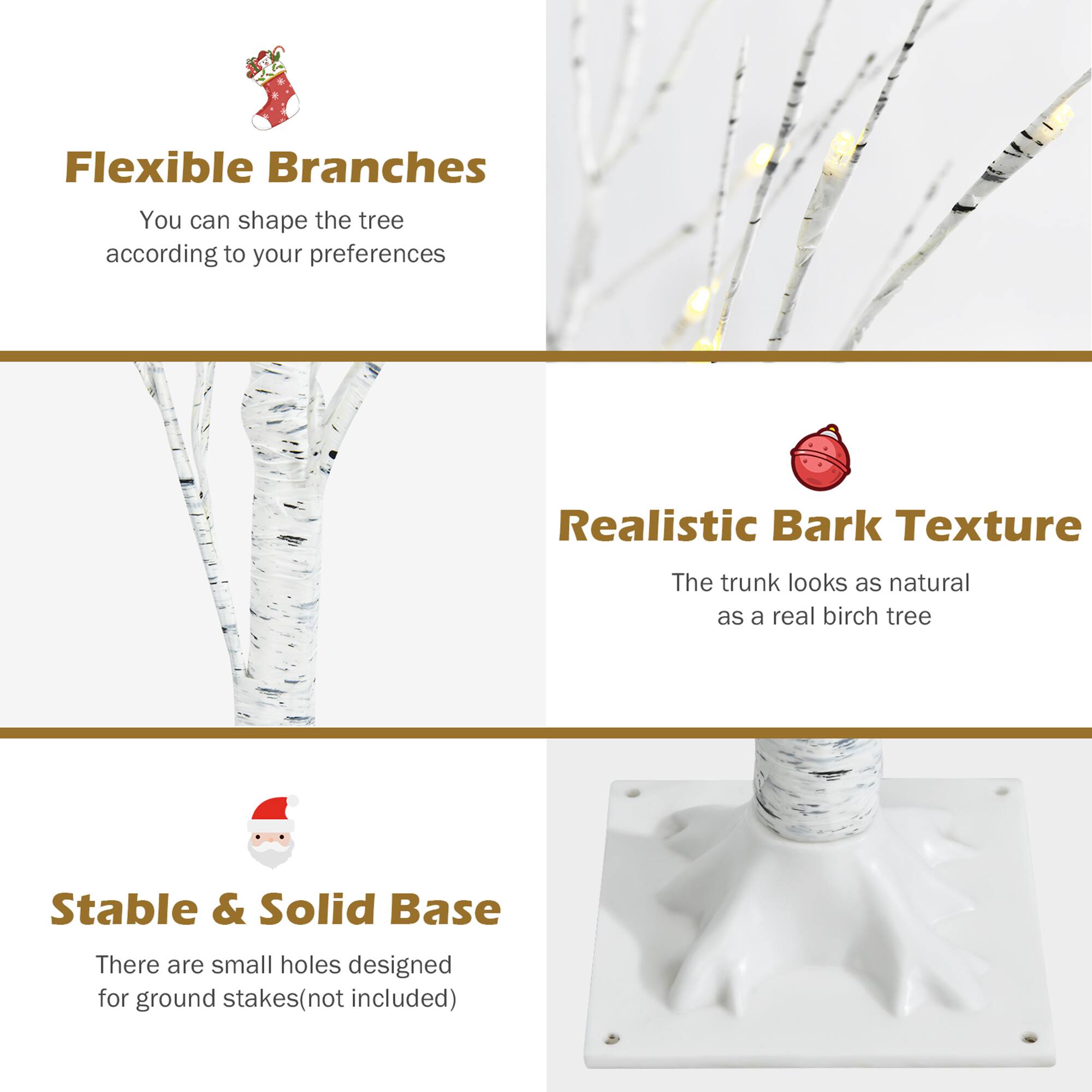 Flexible Branches  
You can shape the tree according to your preferences  

Realistic Bark Texture  
The trunk looks as natural as a real birch tree  

Stable & Solid Base  
There are small holes designed for ground stakes (not included)